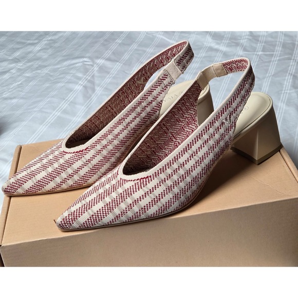 Vivaia Pointed Toe Slingback Knit Block Heel Pumps Striped Pattern Size 9 EUR 40 - Picture 3 of 14